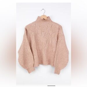 Lush Textured Knit Turtleneck Sweater - Blush